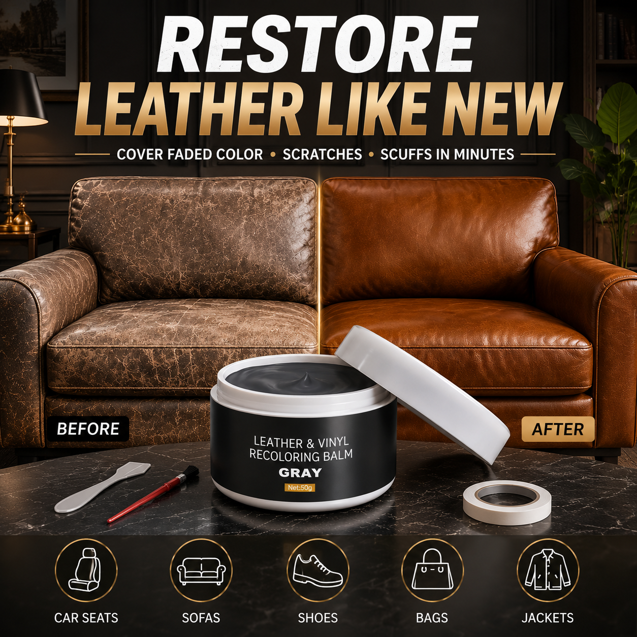🔥Leather & Vinyl Recoloring Balm Kit – Restore Faded Seats, Sofas & Shoes
