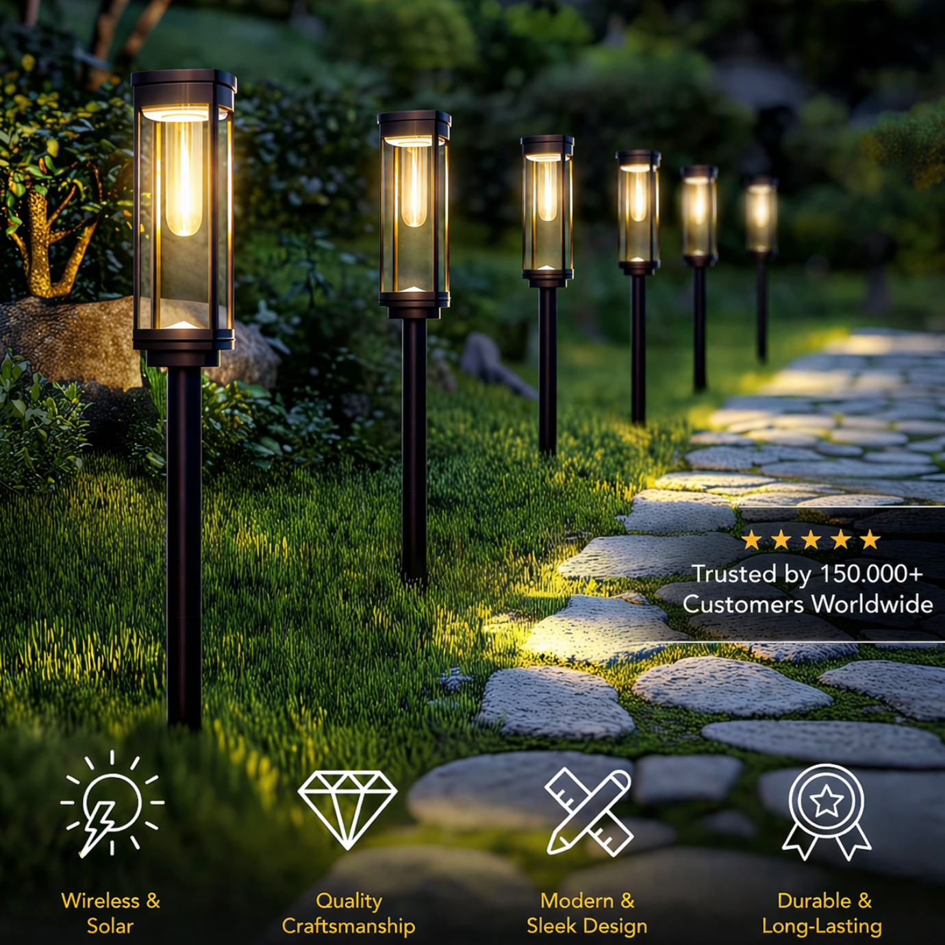 ✨ Solar Garden Pathway Lights, Waterproof Auto On/Off Outdoor Decor