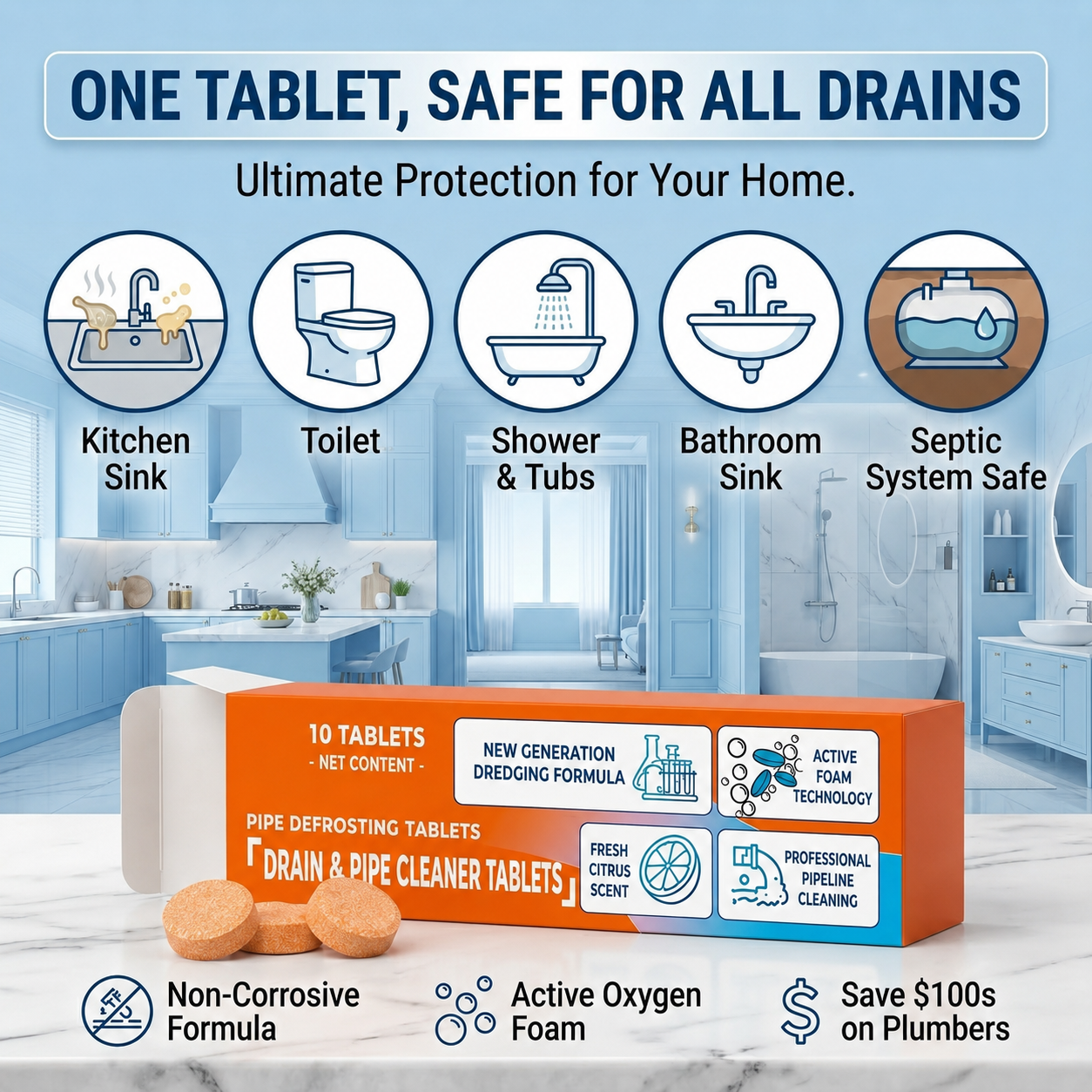 🔥 One Tablet. Cleaner Drains. Active Oxygen Drain Cleaner Tablets — No Fumes, No Mess, No Harsh Chemicals