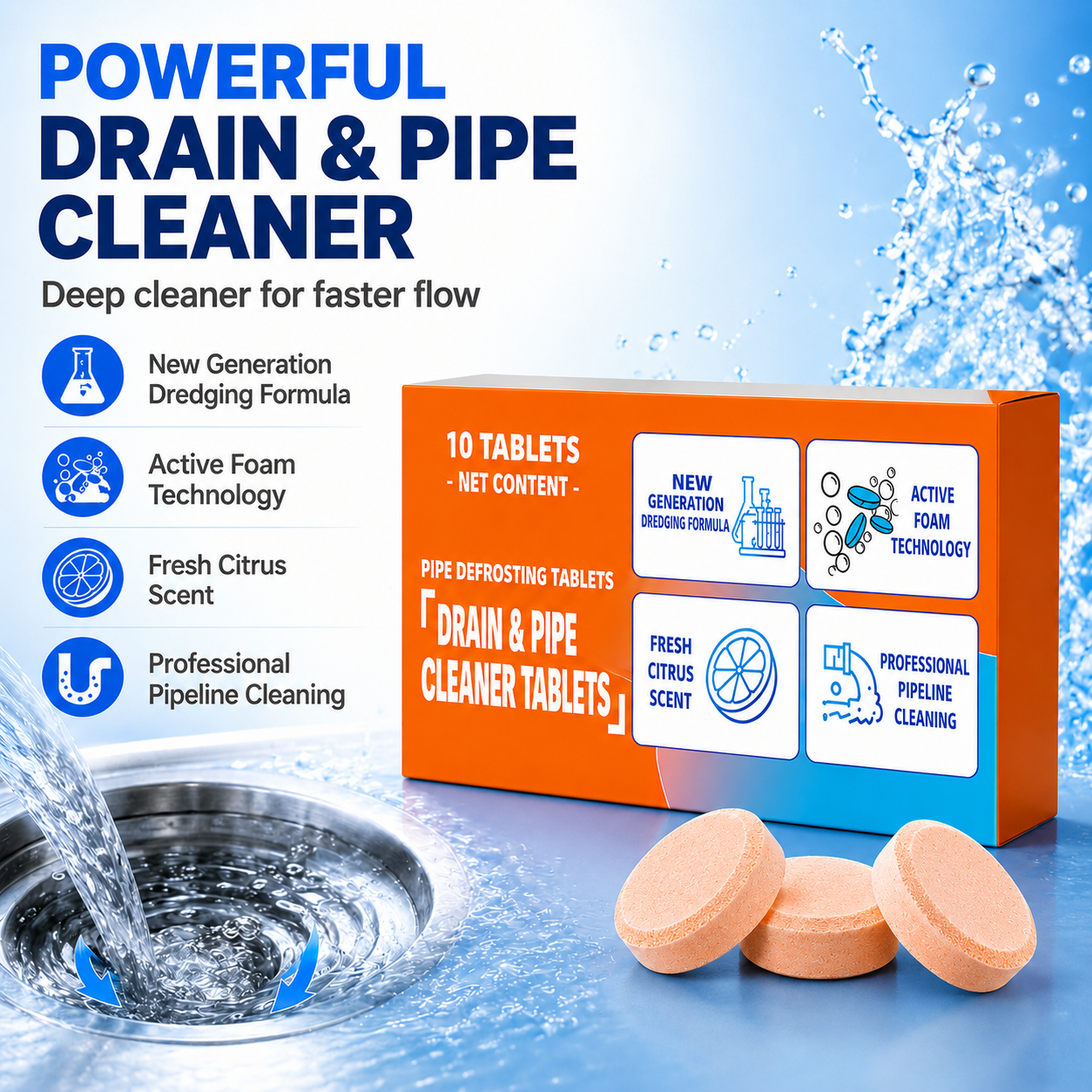 🔥 One Tablet. Cleaner Drains. Active Oxygen Drain Cleaner Tablets — No Fumes, No Mess, No Harsh Chemicals