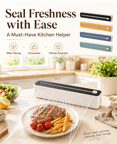 🔥 Reusable Magnetic Cling Film Dispenser with Built-In Precision Cutter
