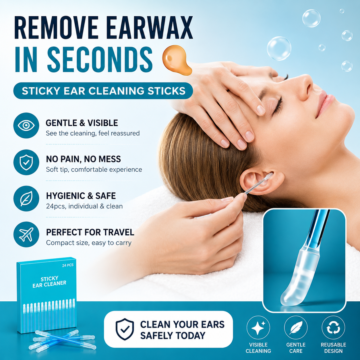 Sticky Ear Cleaning Sticks - Gentle, Visible Ear Care👂