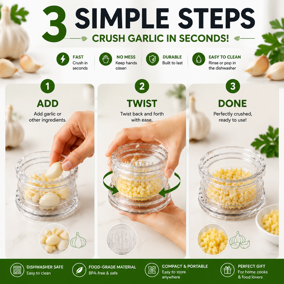 No-Mess Garlic Twister – Mince Garlic in Seconds