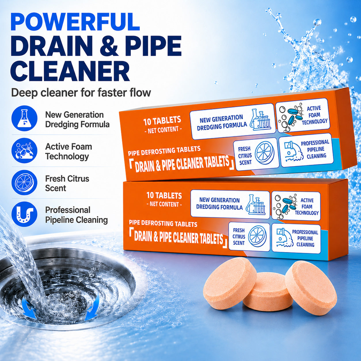 🔥 One Tablet. Cleaner Drains. Active Oxygen Drain Cleaner Tablets — No Fumes, No Mess, No Harsh Chemicals