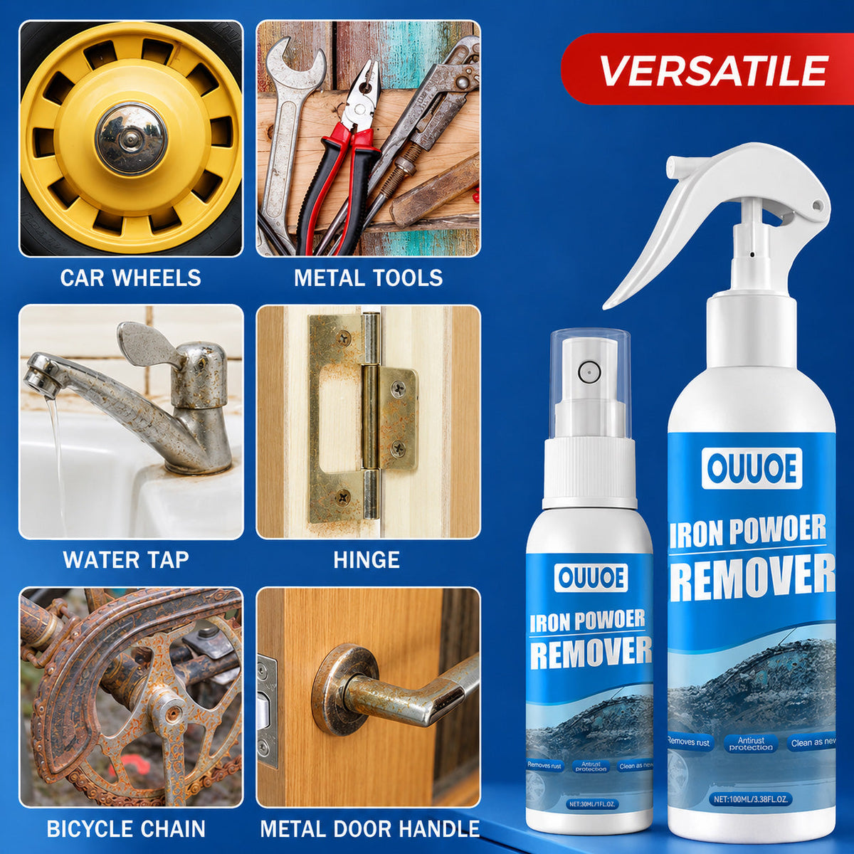 🔥 Multi‑Purpose Rust Remover Spray – Rust Gone, Metal Like New! 🛠️✨ Dissolves rust on contact – wheels, tools, chains, and more. 💪🚗