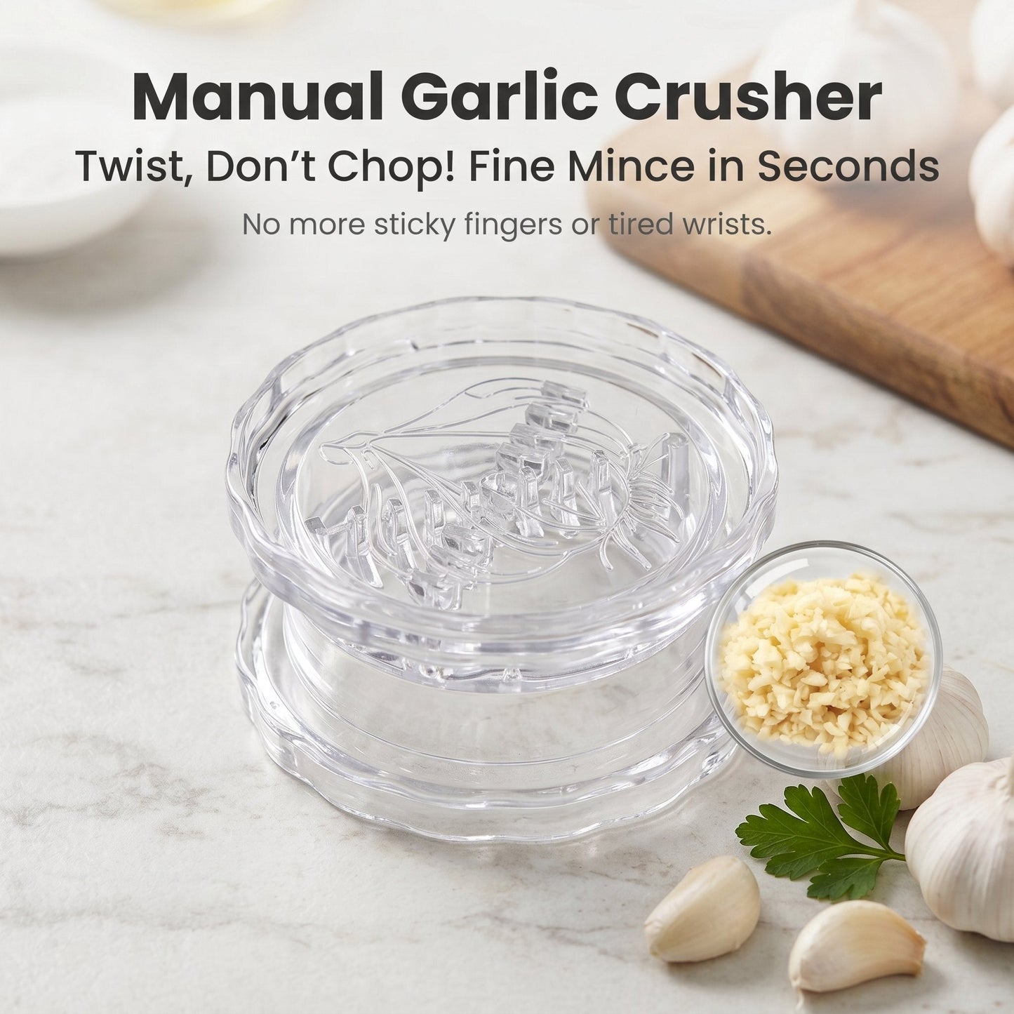 Manual Garlic Twister & Masher | Crush Garlic Ginger Herbs & Nuts in Seconds