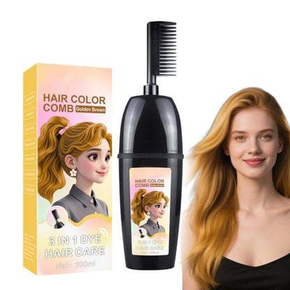 3-In-1 Herbal Hair Dye Comb– Easy No-Mix At Home Hair Color & Gray Coverage with Argan Oil