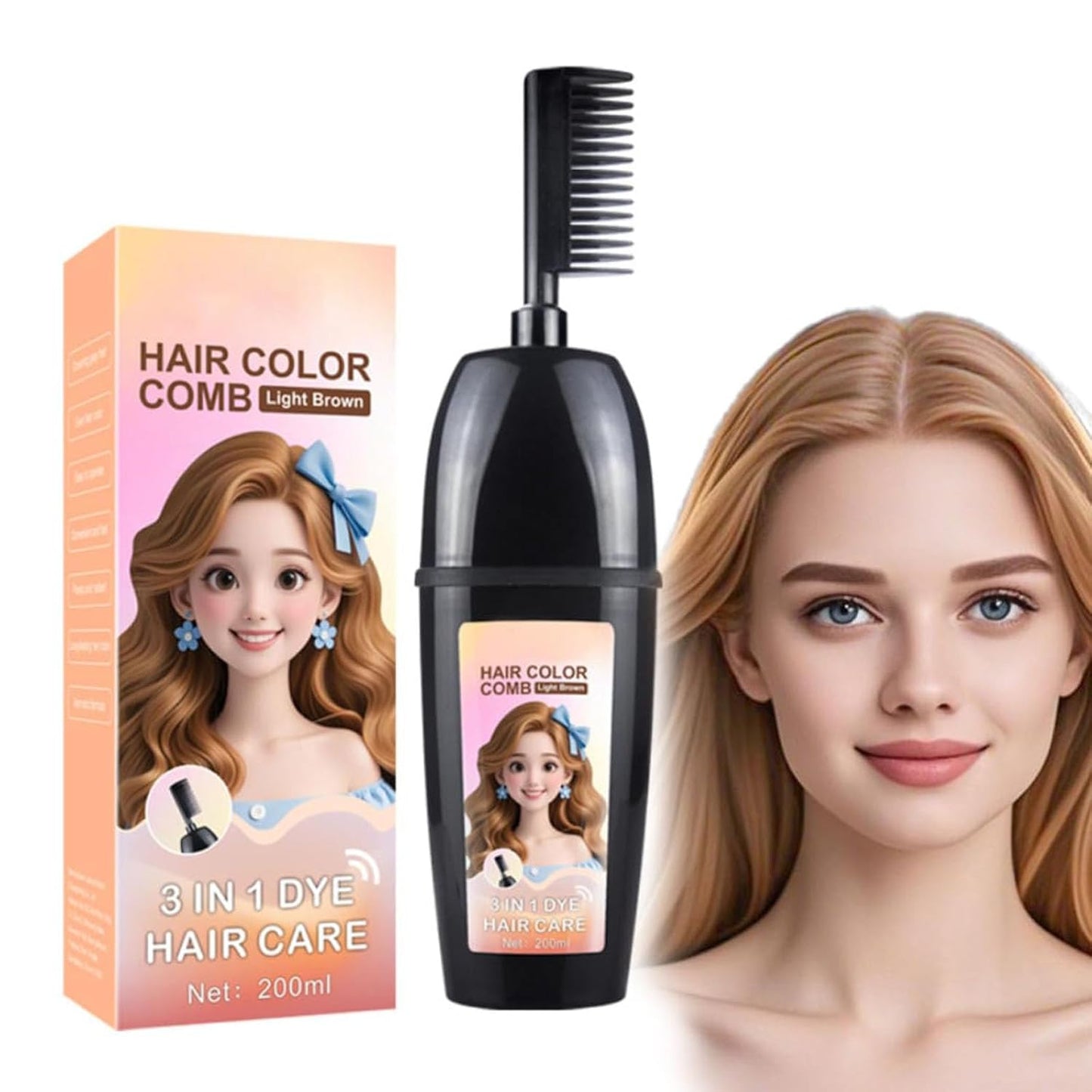 3-In-1 Herbal Hair Dye Comb– Easy No-Mix At Home Hair Color & Gray Coverage with Argan Oil