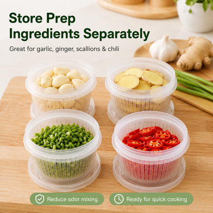 Drain & Store Food Keeper Cup – Detachable Strainer Design for Garlic, Ginger, Scallions & Chili