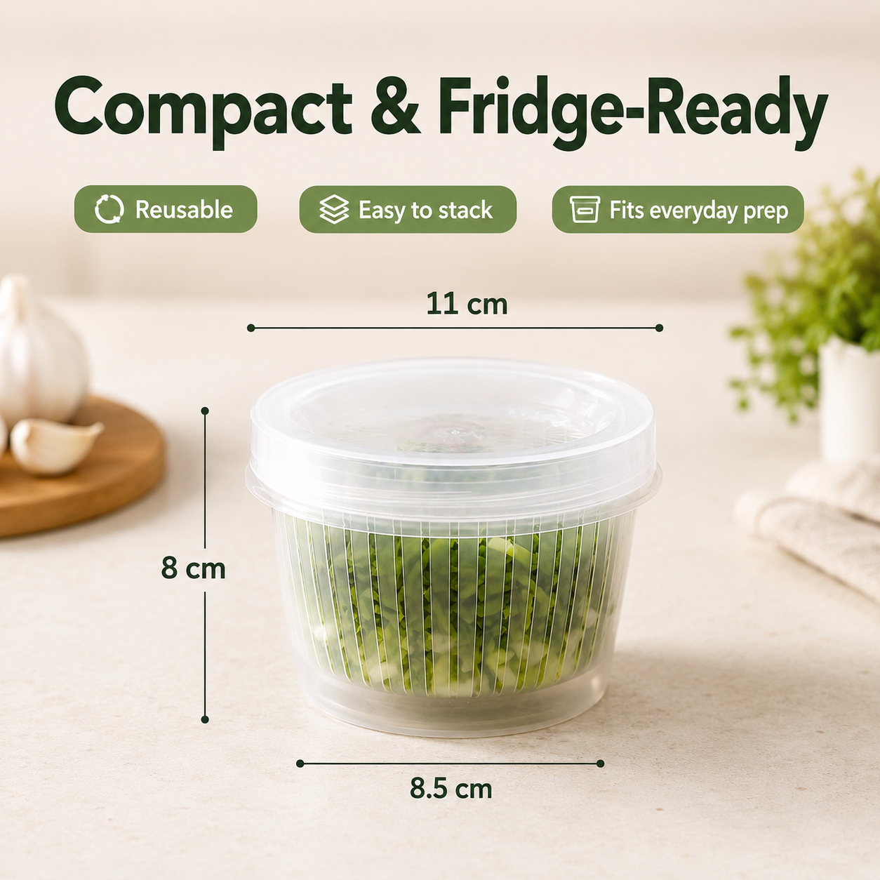 Drain & Store Food Keeper Cup – Detachable Strainer Design for Garlic, Ginger, Scallions & Chili