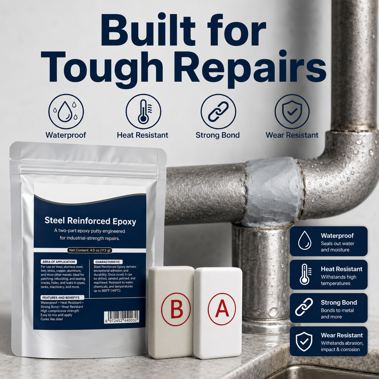 Steel-Reinforced Epoxy Repair Putty