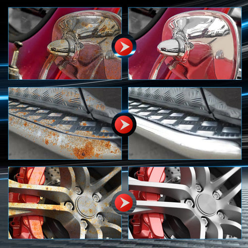 🔥 Multi‑Purpose Rust Remover Spray – Rust Gone, Metal Like New! 🛠️✨ Dissolves rust on contact – wheels, tools, chains, and more. 💪🚗（副本）