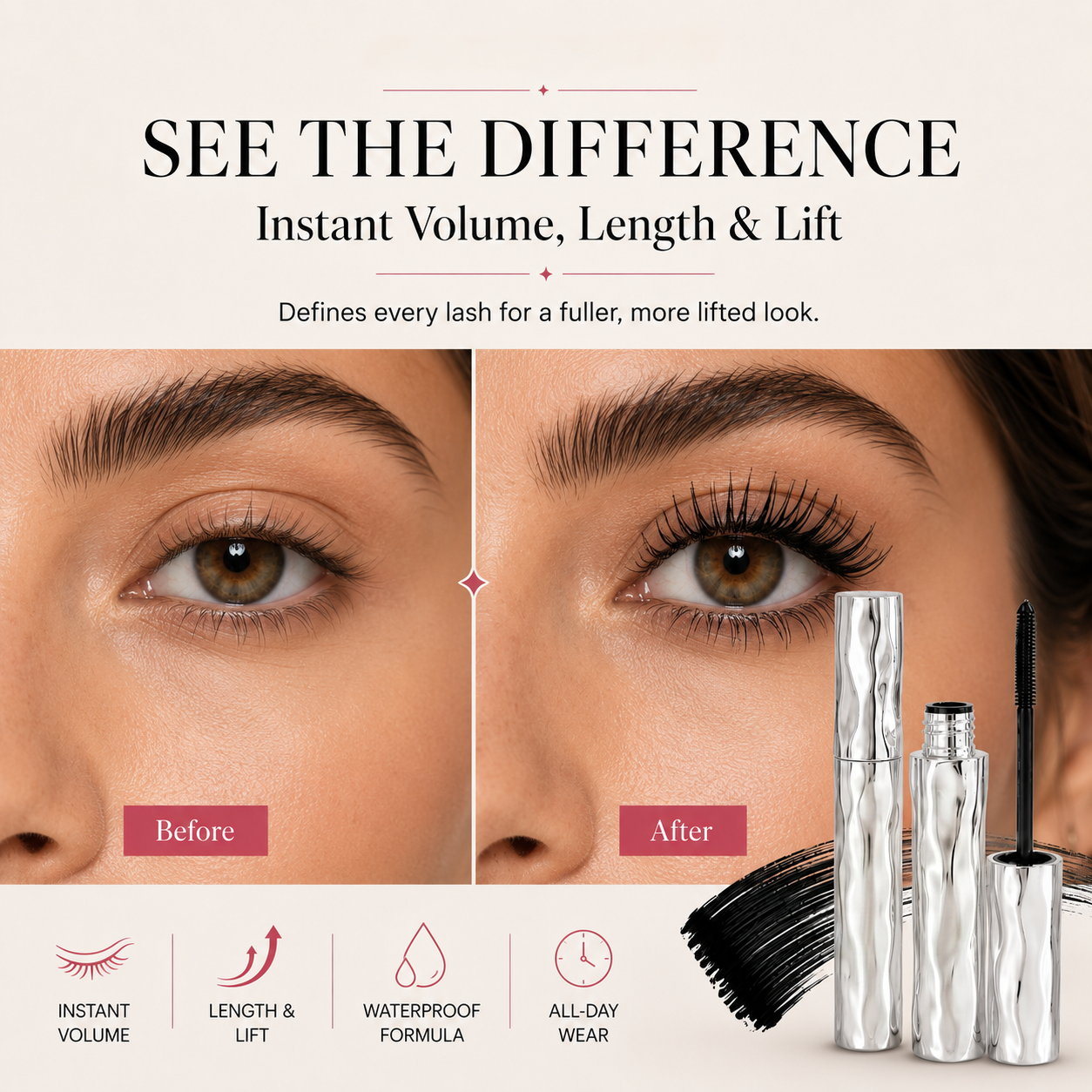 💞 Buy 1 Get 1 Free · Waterproof Fiber Mascara   💃