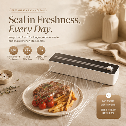🔥 Reusable Magnetic Cling Film Dispenser with Built-In Precision Cutter