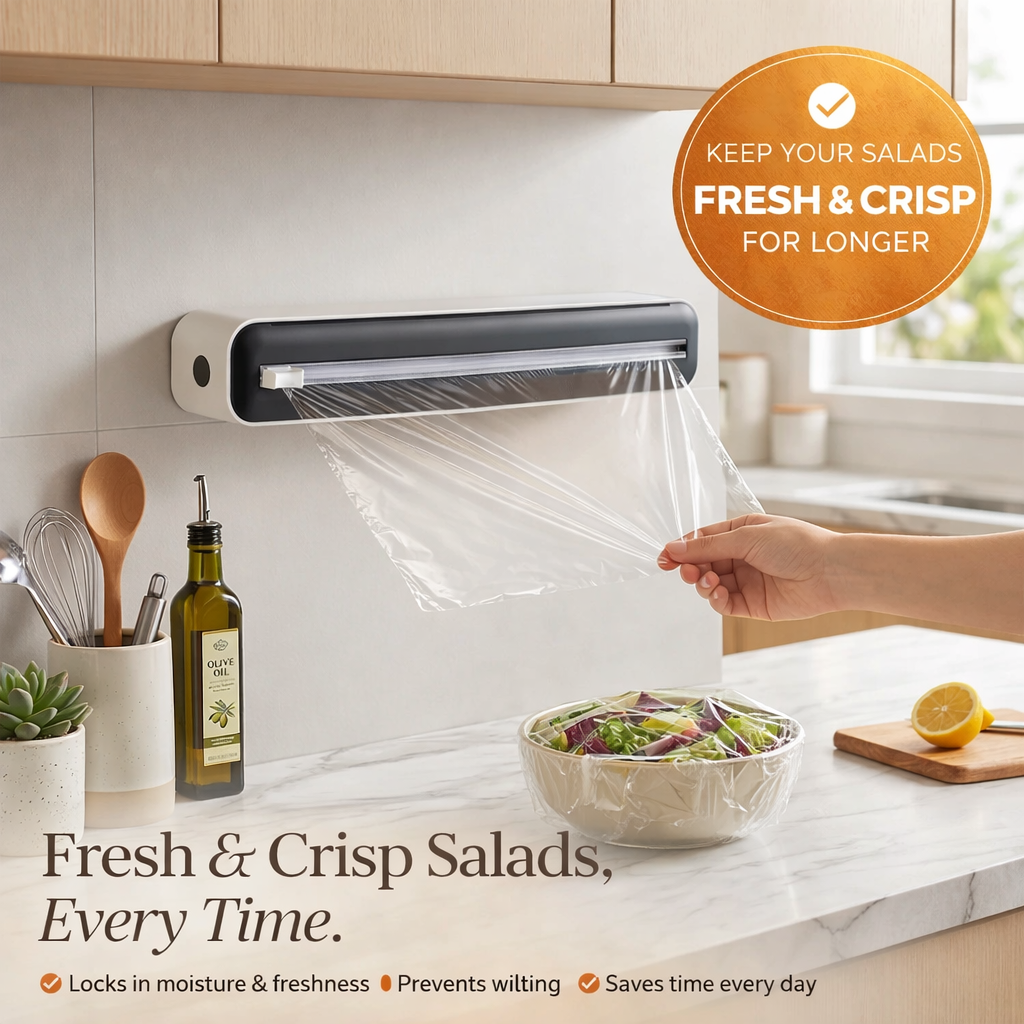 🔥 Reusable Magnetic Cling Film Dispenser with Built-In Precision Cutter