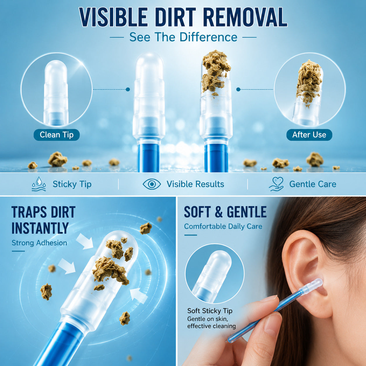 Sticky Ear Cleaning Sticks - Gentle, Visible Ear Care👂